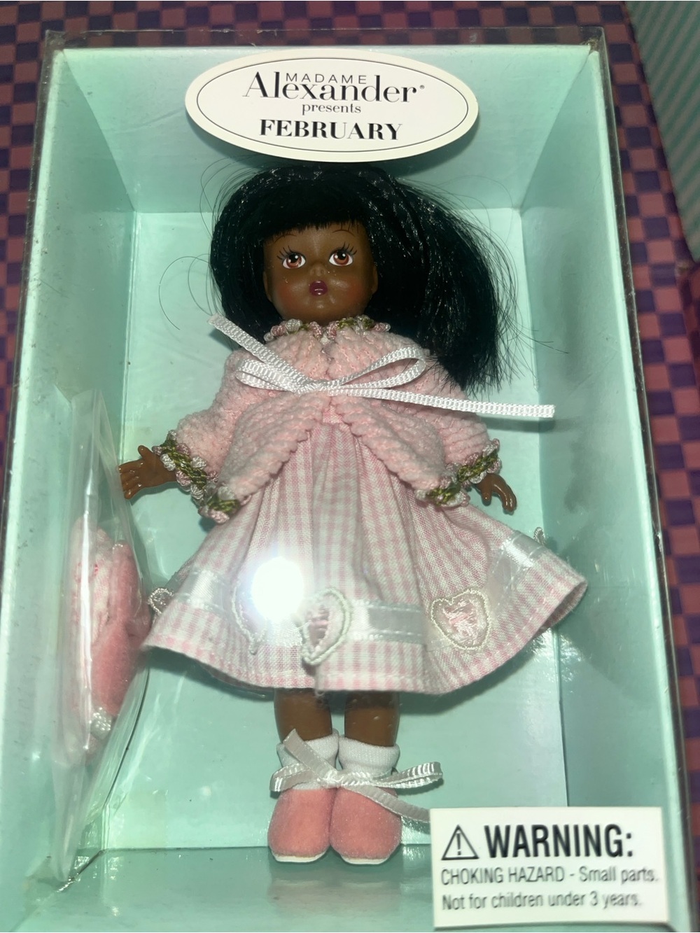 New in Box Vintage Madame Alexander Pink Gingham Dress with Cardigan Doll Outfit